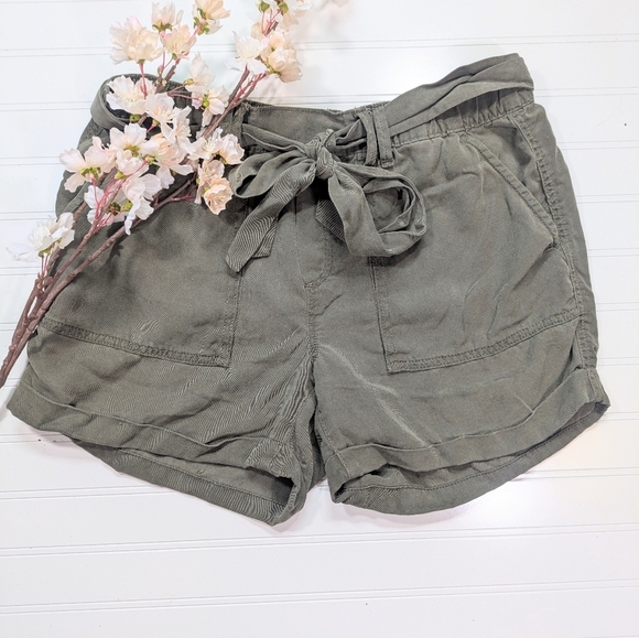 Lucky Brand Pants - Lucky Beans Olive Belted Paper Bag Shorts